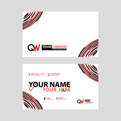 Modern simple horizontal design business cards. with QW Logo inside and transparent red black color.