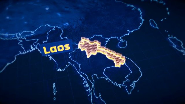 Laos country border 3D visualization, modern map outline, travel