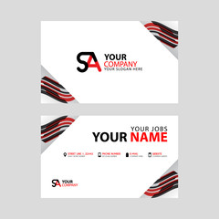 Horizontal name card with decorative accents on the edge and bonus SA logo in black and red.