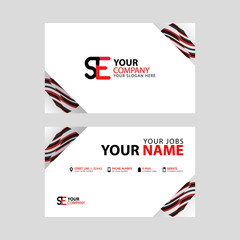 Horizontal name card with decorative accents on the edge and bonus SE logo in black and red.