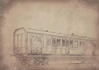 Old vintage grunge paper rail carriage railway compartment background - Historisches Papier mit Eisenbahn Waggon Motiv