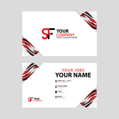 Horizontal name card with decorative accents on the edge and bonus SF logo in black and red.