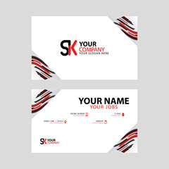 Horizontal name card with decorative accents on the edge and bonus SK logo in black and red.