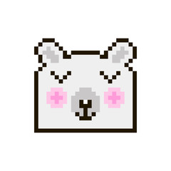 Vector pixel bear isolated on white background. 80s-90s style design illustrations - great for stickers, embroidery, badges. White bear cartoon badge or logotype.