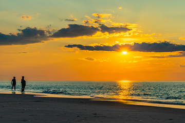 Sunset on the beach on north side of the Provincelands Cape Cod, Atlantic ocean view MA US.