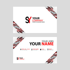Fototapeta premium Horizontal name card with decorative accents on the edge and bonus SY logo in black and red.