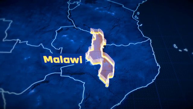 Malawi country border 3D visualization, modern map outline, travel