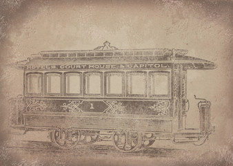 Old vintage grunge paper tram/streetcar background - Historisches Papier mit Straßenbahn Motiv