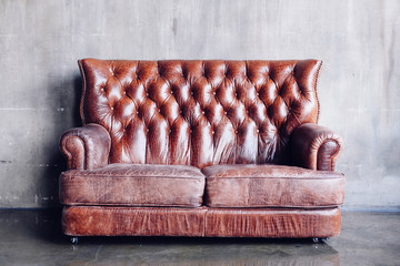 Living room with vintage style  leather sofa