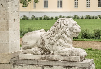 Ancient stone sculpture depicting a lion