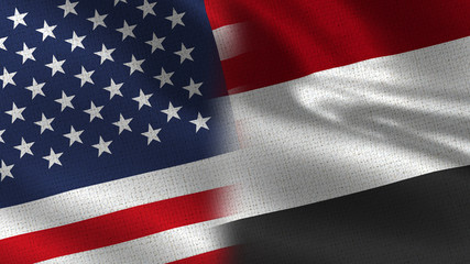 Usa and Yemen Realistic Half Flags Together