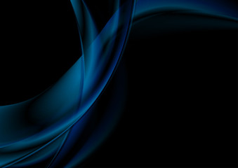 Abstract smooth blue waves on black background