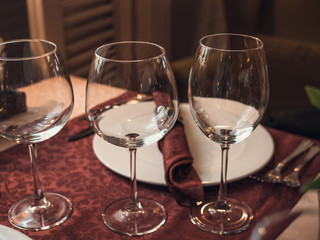 Empty glasses in restaurant or cafe, toned