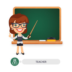 Female Teacher at the School Blackboard