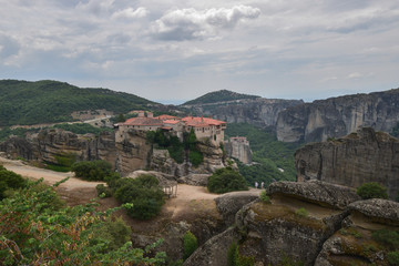 Fototapeta na wymiar The Meteora is a rock formation in central Greece hosting one of the largest and most precipitously built complexes of Eastern Orthodox monasteries. It is included on the UNESCO World Heritage List.