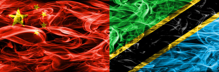 China vs Tanzania smoke flags placed side by side