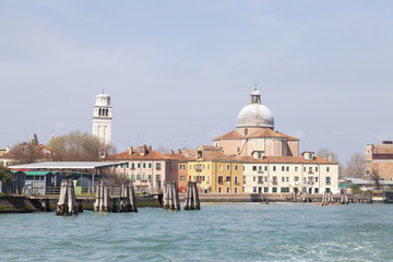 Fototapeta na wymiar The island of San Pietro di Castello, Venice, Veneto, Italy from the Venetian lagoon 