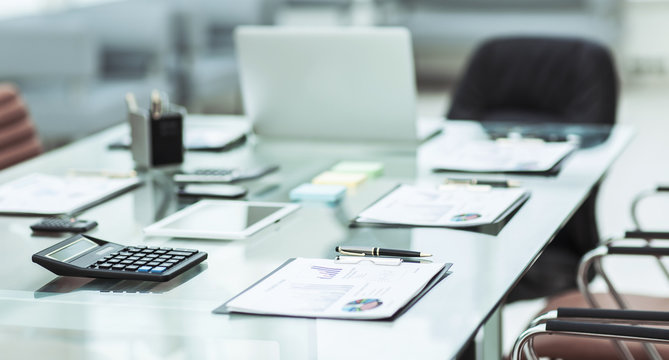 Desk With The Documents Prepared By The Beginning Of Business Negotiation