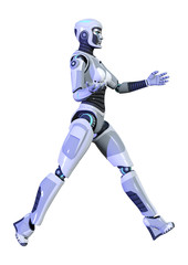 3D Rendering Female Robot on White