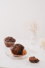 Dellicious homemade chocolate muffin on table. Ready to eat.