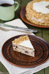 Homemade walnut cake with sour cream and prunes