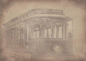 Old vintage grunge paper tram/streetcar "Philadelphia" background - Historisches Papier mit Straßenbahn Motiv