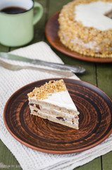 Homemade walnut cake with sour cream and prunes