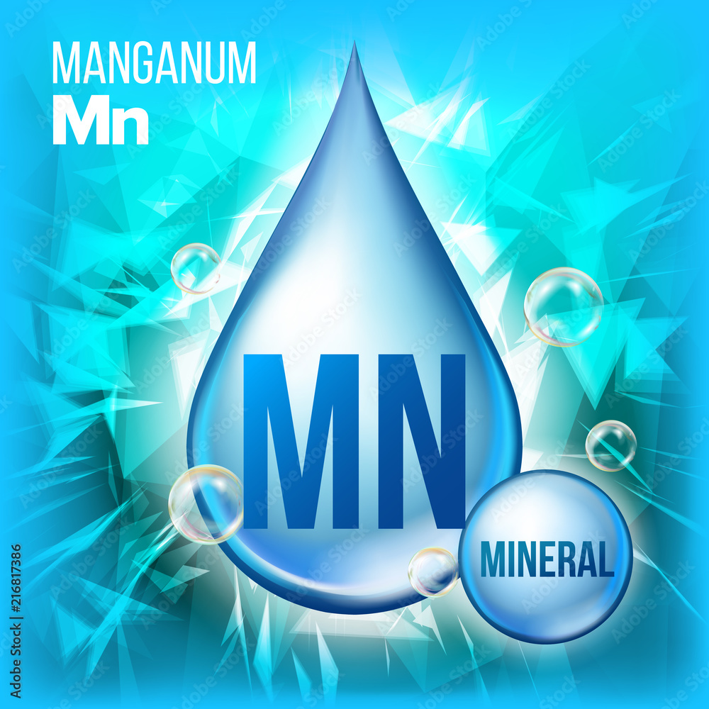 Canvas Prints Mn Manganum Vector. Mineral Blue Drop Icon. Vitamin Liquid Droplet Icon. Substance For Beauty, Cosmetic, Heath Promo Ads Design. 3D Mineral Complex With Chemical Formula. Illustration