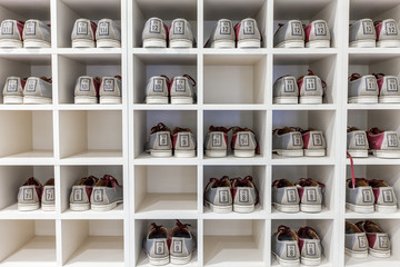 bowling shoes on shelves