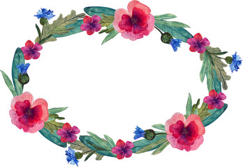 Flower wreath with watercolor