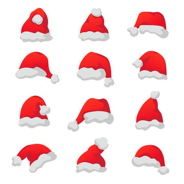 Vector set of red Santa Claus caps