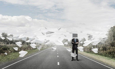 Businessman with monitor instead of head.