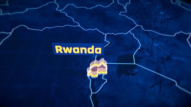 Rwanda country border 3D visualization, modern map outline, travel