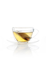 green tea with a cup isolated white.