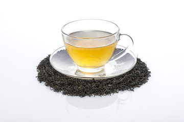 chinese tea with glass cup isolated white.
