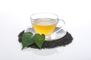chinese tea with glass cup isolated white.