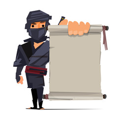 male ninja warrior showing old paper to presenting. ninja technique concept - vector © angkritth