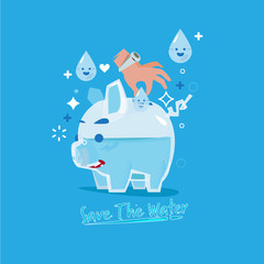 human hand insterting droplet of water into glass piggy bank. come with 