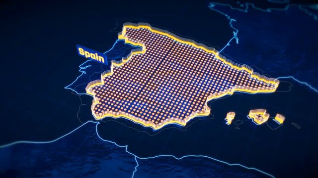 Spain country border 3D visualization, modern map outline, travel