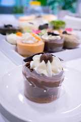 Chocolate cupcake on the white plate