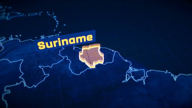 Suriname country border 3D visualization, modern map outline, travel