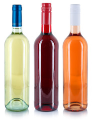 Wine bottle white red rose alcohol drink isolated