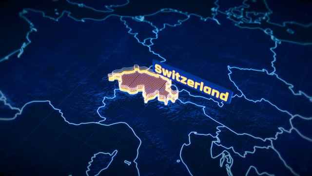 Switzerland country border 3D visualization, modern map outline, travel