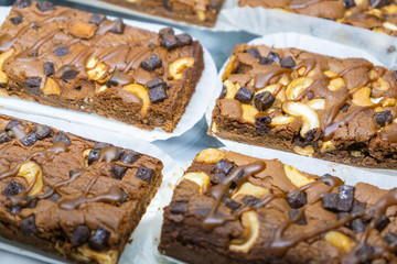 chocolate brownies with cashews nut and caramel