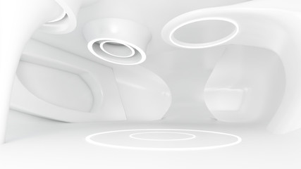 Obraz na płótnie Canvas Futuristic interior white illustration and cyber punk sci-fi style 3d rendering:curve