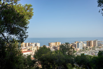 Fototapeta na wymiar Spain, Malaga, a view of a city with tall buildings in the background