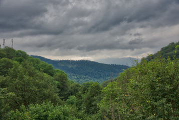 Mountain landscape view with clouds