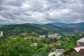 Mountain landscape view with part of village