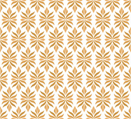 Vector Golden Floral Ornamental Seamless Pattern. Geometric Flower Stylish Texture. Abstract Retro Tile Texture.