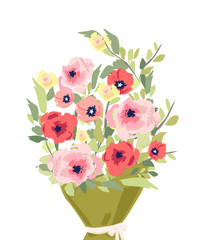 Flower Bouquet floral bunch, vector boho design object, element.